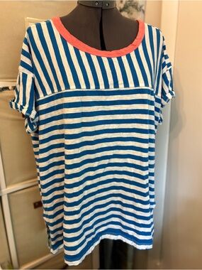 Pilcro The Jordyn Cotton-Slub Crew-Neck Oversized Tee by Anthro. Striped Edition